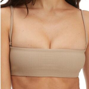 Good American RIB BANDEAU BIKINI TOP IN LATTE size 1 = small